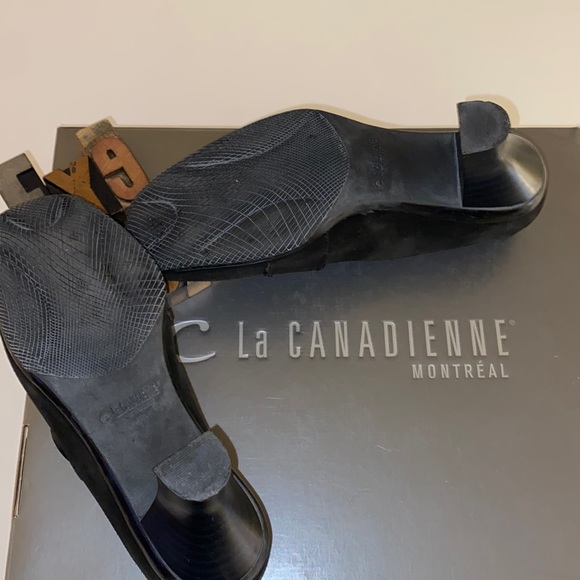 🇨🇦La CANADIENNE Montreal Waterproof ‘Shootie’ Bootie Heels in Black Suede - Picture 6 of 12